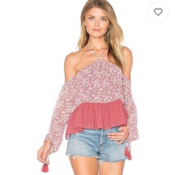 Revolve Tularosa Syrah Red Floral Print Halter Off Shoulder - Picture 1 of 15